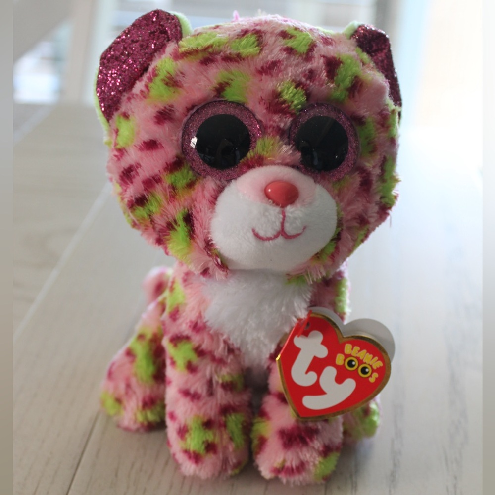 Ty Beanie Boo Pink and Lime Leopard Plush